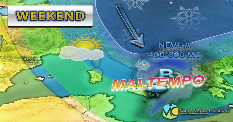 Meteo – Squillo dell’Inverno nel Weekend, con piogge, temporali e nevicate in arrivo a quote basse, i dettagli