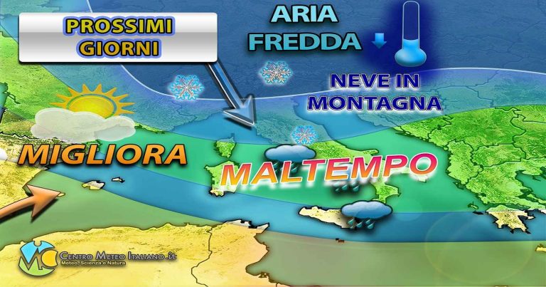 Meteo – Ancora maltempo in Italia con piogge e temporali al Centro-Sud, migliora domani con tanto sole