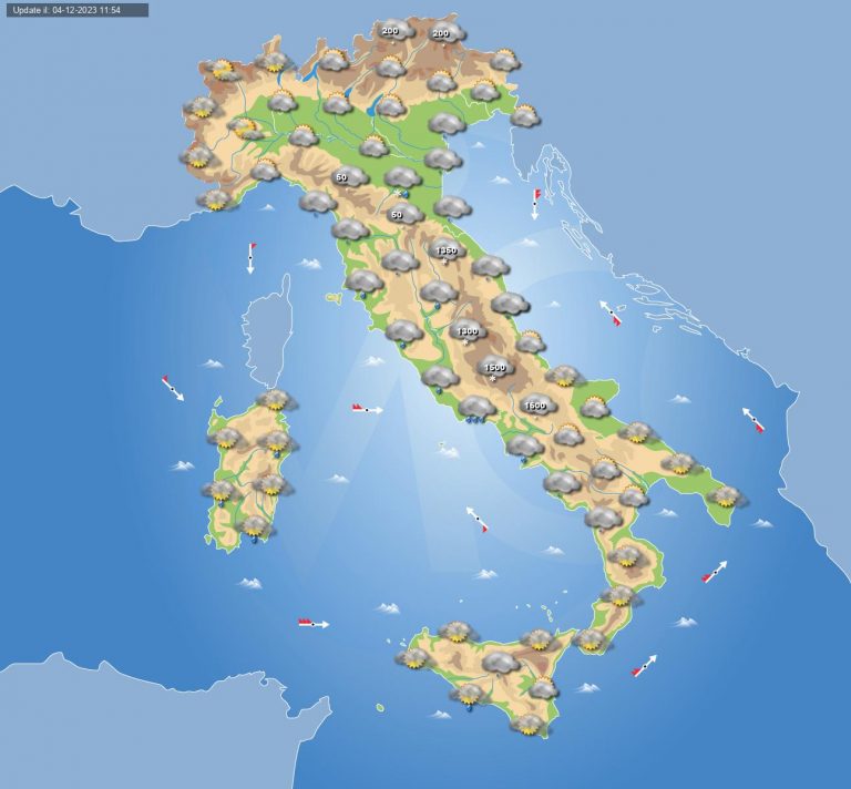 Meteo domani 5 dicembre: maltempo verso il Centro-Sud con piogge, temporali e neve sui rilievi