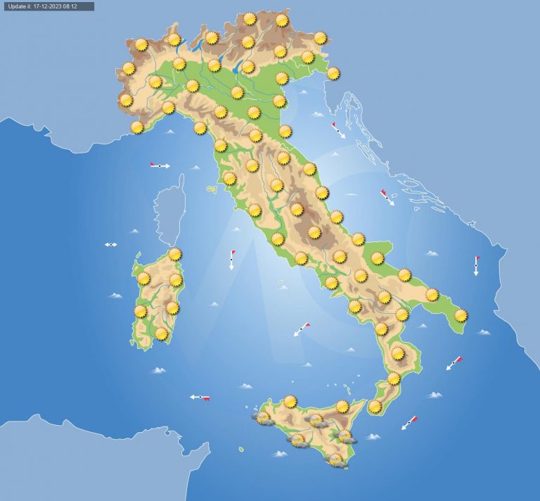 Meteo domani 18 dicembre: stabilità diffusa in Italia con cieli soleggiati da Nord a Sud