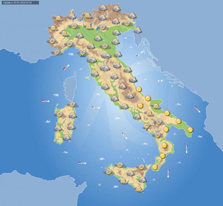 Meteo domani 2 gennaio: molte nubi in Italia con anche delle piogge e neve sui rilievi