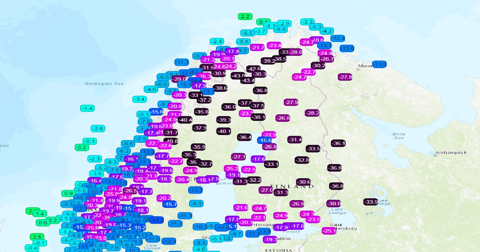 Temperature estreme in scandinavia - fonte meteonetwork.it