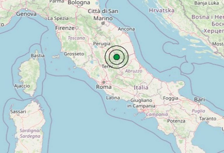 Terremoto nettamente avvertito dalla popolazione: epicentro della scossa in provincia di Perugia. I dati ufficiali INGV