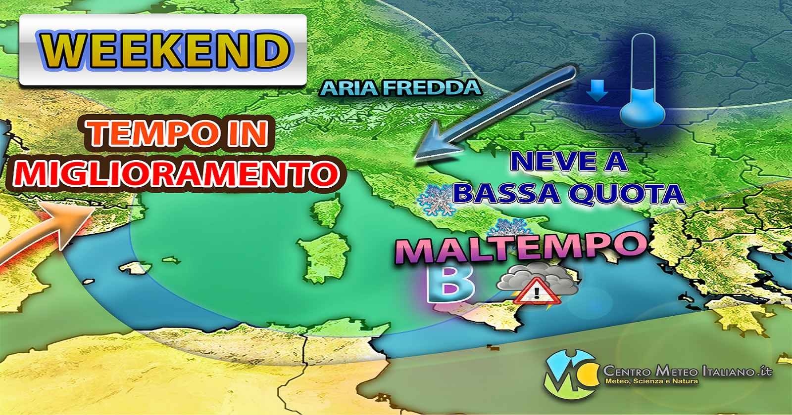 Meteo - L'Inverno piomba sull'Italia nel Weekend, con piogge e neve a quote molto basse: i dettagli