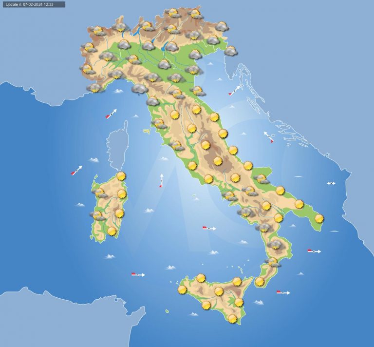 Meteo domani 8 febbraio: ancora tempo stabile in Italia ed anche ampie schiarite al Centro-Sud