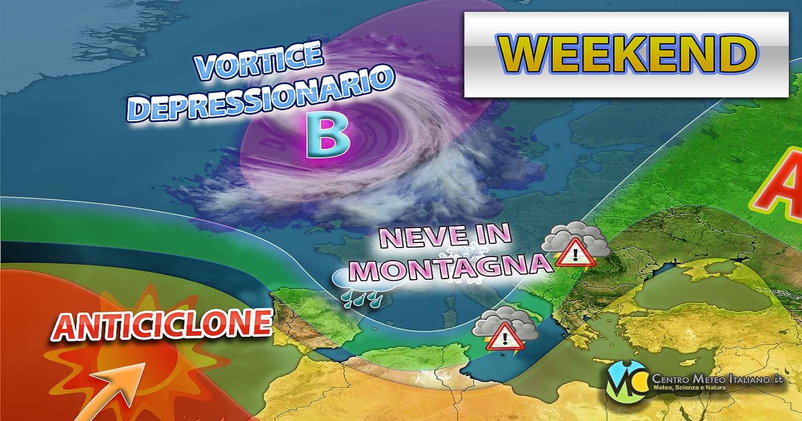 Maltempo nel weekend con piogge, temporali e neve