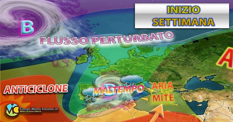 Meteo Italia – si apre una settimana di maltempo sul Mediterraneo con piogge intense e neve sulle montagne