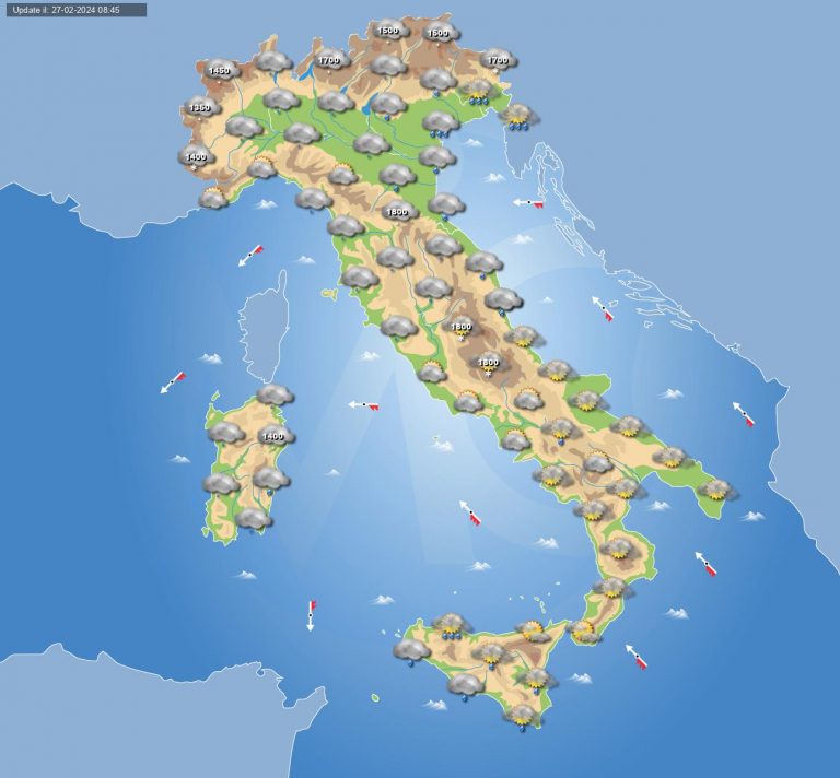 Meteo domani 28 febbraio: vortice depressionario sul Mediterraneo con piogge e temporali in Italia Meteo domani 28 febbraio: vortice depressionario sul Mediterraneo con piogge e temporali in Italia