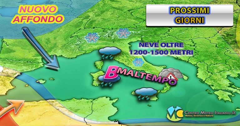 Meteo – Maltempo invernale reiterato in settimana, ecco la tendenza