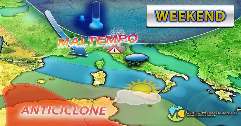 Meteo Weekend – Maltempo in arrivo in Italia con piogge, temporali anche intensi e neve a quote medio-basse