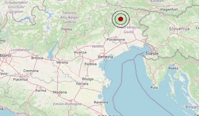 Terremoto di magnitudo 3.4 avvertito oggi in Friuli Venezia Giulia, epicentro in provincia di Pordenone