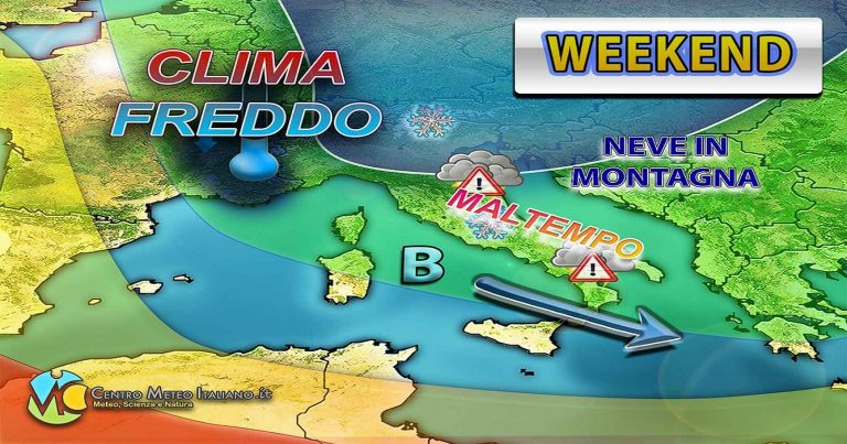 Meteo – Nuovo impulso artico nel weekend: piogge, temporali e neve in montagna