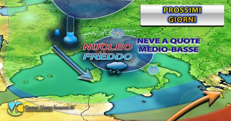 Meteo – Nucleo freddo sull’Italia porta maltempo anche intenso con temporali, grandinate e neve a quote basse