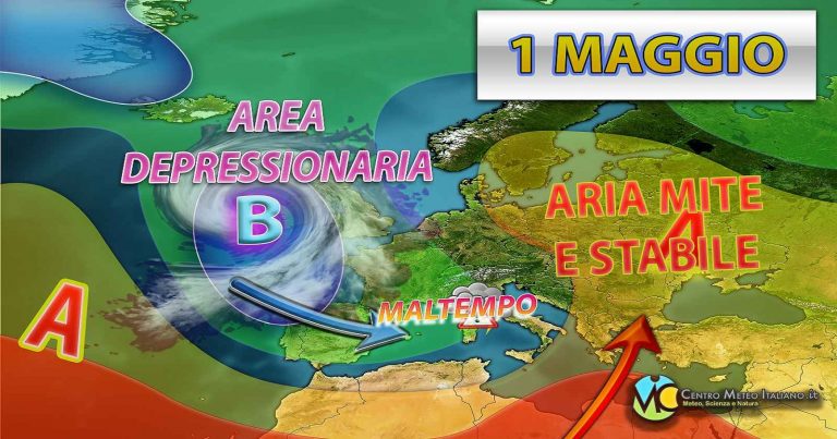 Meteo – Primo Maggio con intenso peggioramento, attese piogge, temporali ed anche nubifragi su queste regioni