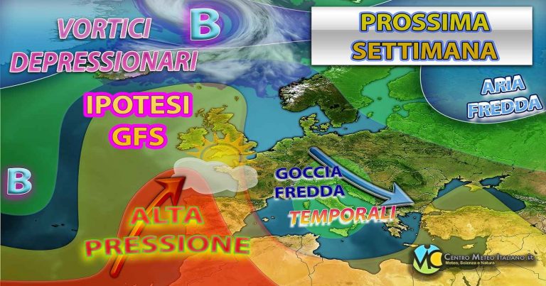 Meteo – Goccia fredda ad inizio settimana, rischio forti temporali e calo termico diffuso