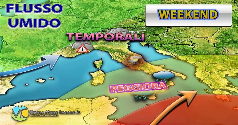 Meteo Weekend – Correnti umide in risalita sul Mediterraneo portano nuvolosità e piogge su molte regioni