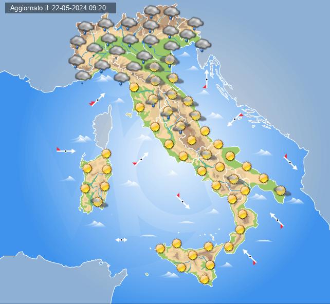 Meteo domani 23 maggio: tempo più stabile in Italia ma con ancora piogge e temporali su alcune regioni