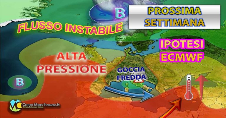 Meteo – Prossima settimana con clima più fresco in Italia e tempo instabile grazie ad una goccia fredda