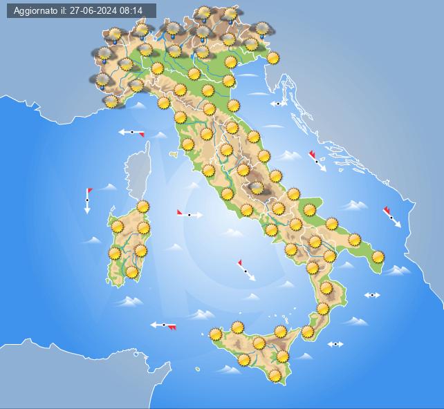 Meteo domani 28 giugno: tempo stabile in Italia con sole prevalente e locali temporali pomeridiani
