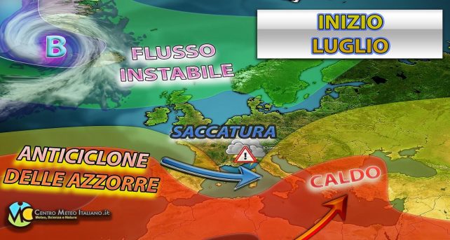 Meteo Italia - saccatura porta maltempo e calo termico a inizio luglio