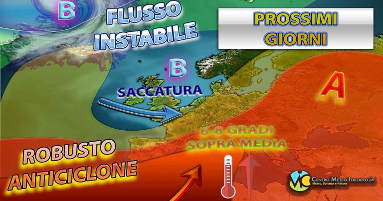 Meteo – Saccatura in transito porta maltempo al Nord entro il weekend, sole e caldo intenso al Centro-Sud