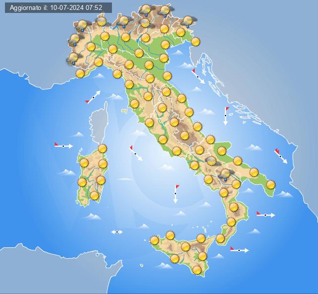 Meteo domani 11 luglio: tempo stabile e clima caldo in Italia, locali temporali sui rilievi alpini