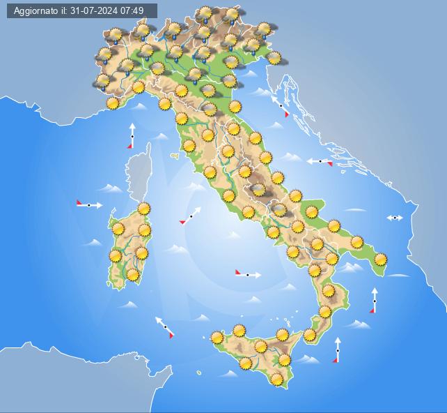 Meteo domani 1 agosto: ultimo mese estivo che apre con caldo intenso e tempo stabile in Italia, locali temporali pomeridiani al Nord Meteo domani 1 agosto: ultimo mese estivo che apre con caldo intenso e tempo stabile in Italia, locali temporali pomeridiani al Nord