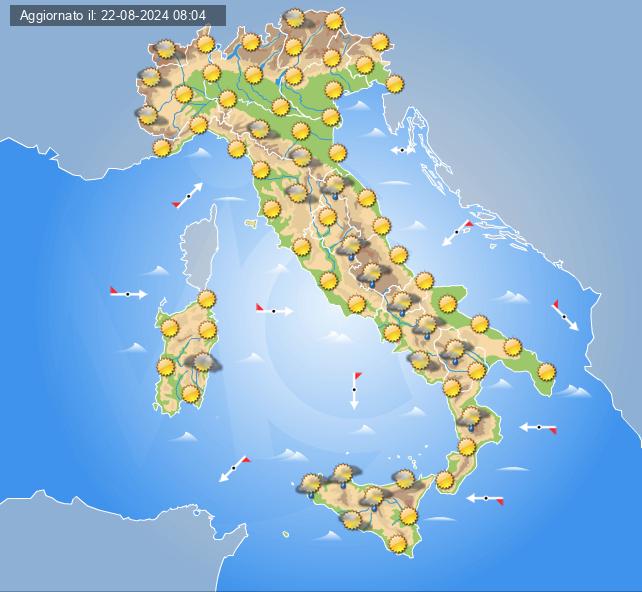 Meteo domani 23 agosto: giornata estiva in Italia con sole prevalente da Nord a Sud salvo locali fenomeni pomeridiani su queste regioni