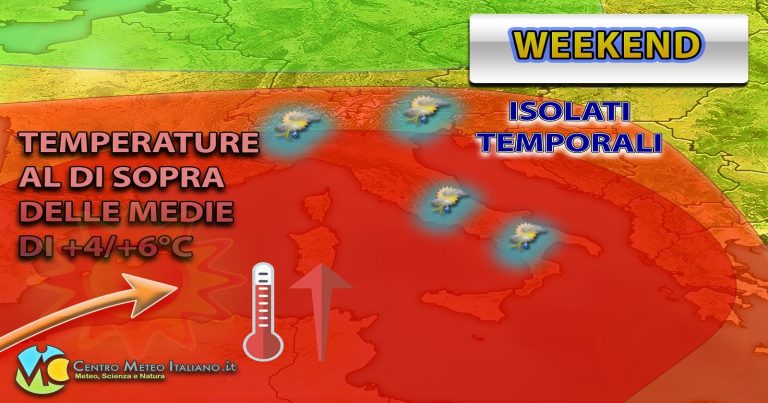 Meteo – Weekend estivo sull’Italia con caldo in ulteriore aumento e qualche temporale