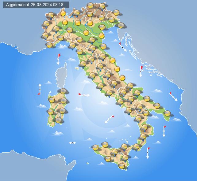 Meteo domani 27 agosto: tanto sole in Italia, ma anche molti temporali di stampo pomeridiano Meteo domani 27 agosto: tanto sole in Italia, ma anche molti temporali di stampo pomeridiano