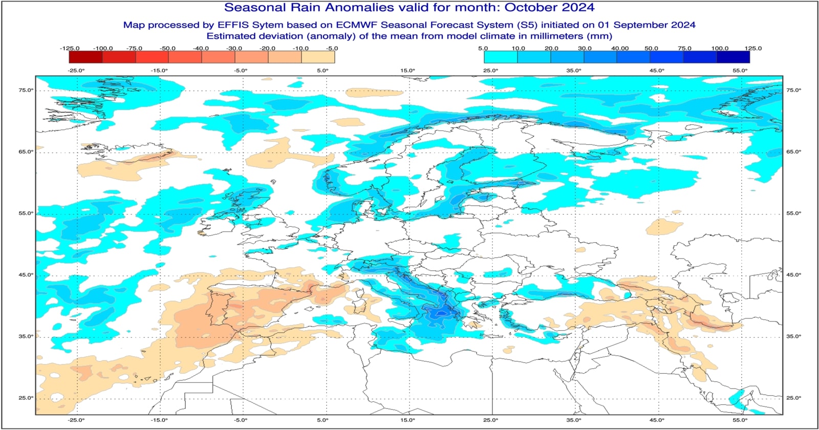 Anomalie di precipitazione previste dal modello europeo per ottobre 2024 - effis.jrc.ec.europa.eu