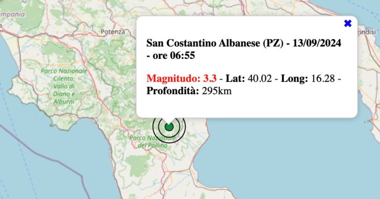 Terremoto oggi, venerdì 13 settembre 2024: scossa M 3.3 in Basilicata | Dati INGV