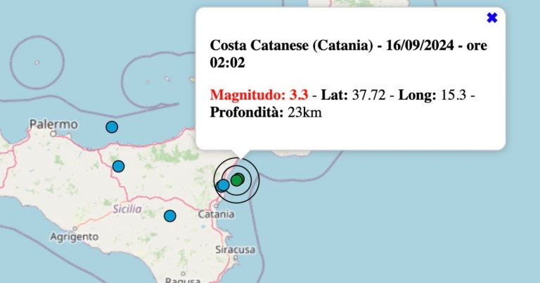 Terremoto oggi, lunedì 16 settembre 2024: scossa al largo della Costa Catanese. I dati ufficiali Ingv