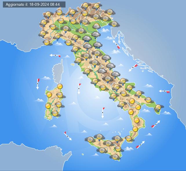 Meteo domani 19 settembre: ancora tempo instabile in Italia con piogge e temporali su molte regioni e clima fresco