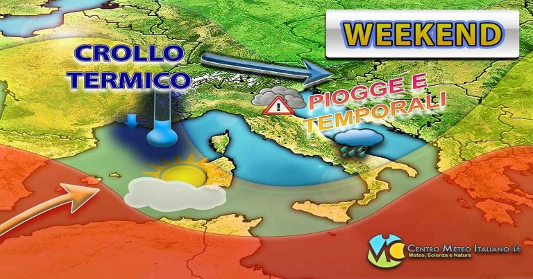 Meteo – Weekend al via con maltempo, poi rapido miglioramento ma con deciso calo delle temperature