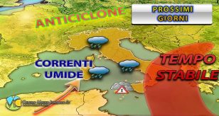 Meteo Italia - correnti umide con nuvole e piogge sul Mediterraneo