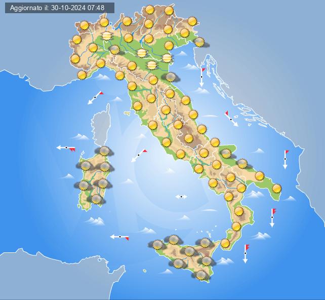 Meteo domani 31 ottobre: tempo stabile e sole prevalente in Italia ma anche foschie e banchi di nebbia su questi settori