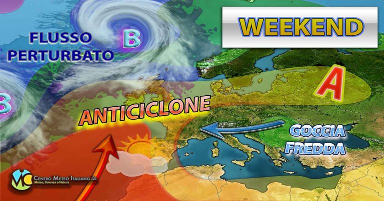 Meteo – Goccia fredda in transito nel Weekend, con calo termico generale e poche piogge: i dettagli