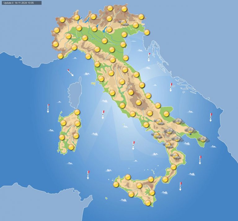 Meteo domani 15 novembre: netto miglioramento del tempo in Italia con solo residue piogge Meteo domani 15 novembre: netto miglioramento del tempo in Italia con solo residue piogge