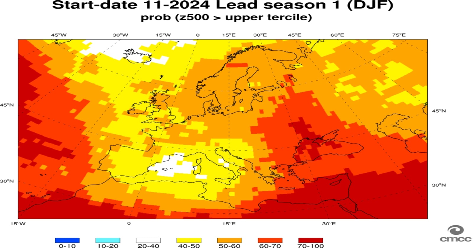Probabilità anomalie altezza geopotenziale per l'inverno 2024-2024- sps.cmcc.it
