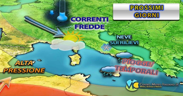 Meteo – Peggioramento in arrivo sull’Italia con piogge e temporali al Centro-Sud e neve in Appennino