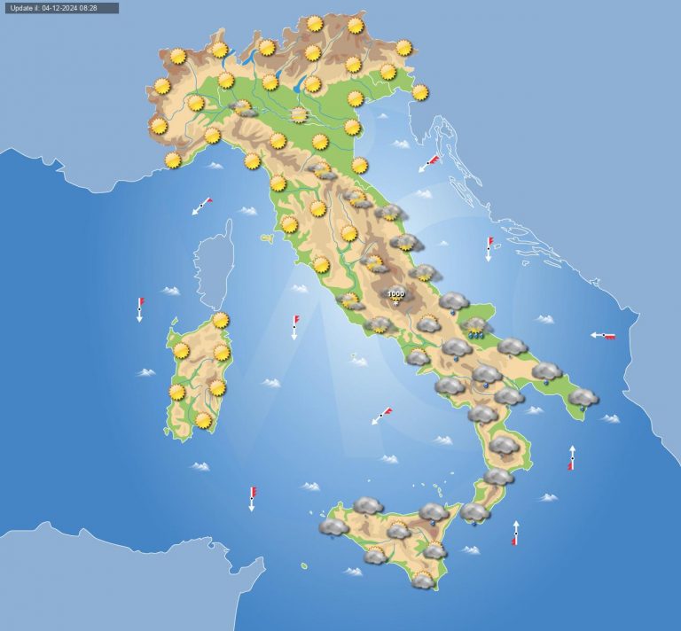 Meteo domani 5 dicembre: ancora tempo instabile al Centro-Sud con piogge e temporali e neve sui rilievi