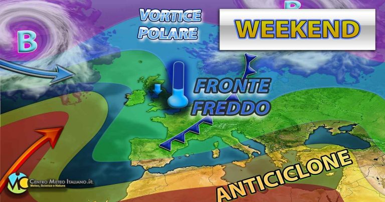 Meteo – Weekend con fronte freddo che sfiora l’Italia, possibile instabilità a tratti con temperature in lieve calo