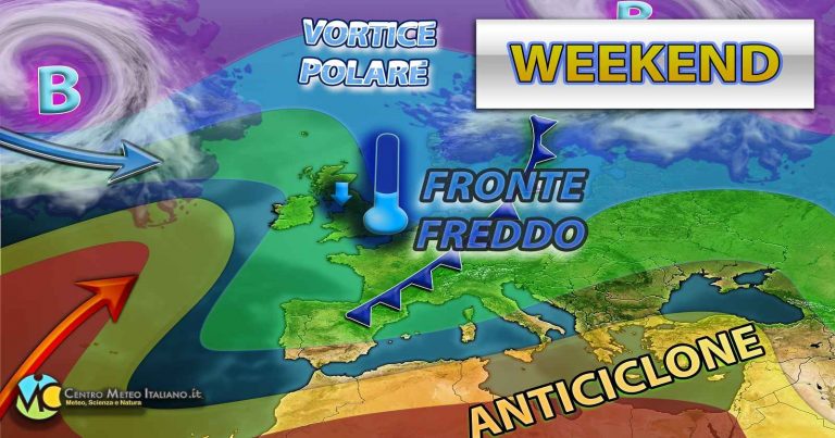 Meteo – Fronte freddo in transito nel Weekend, con rinnovato maltempo e calo termico con possibili nevicate