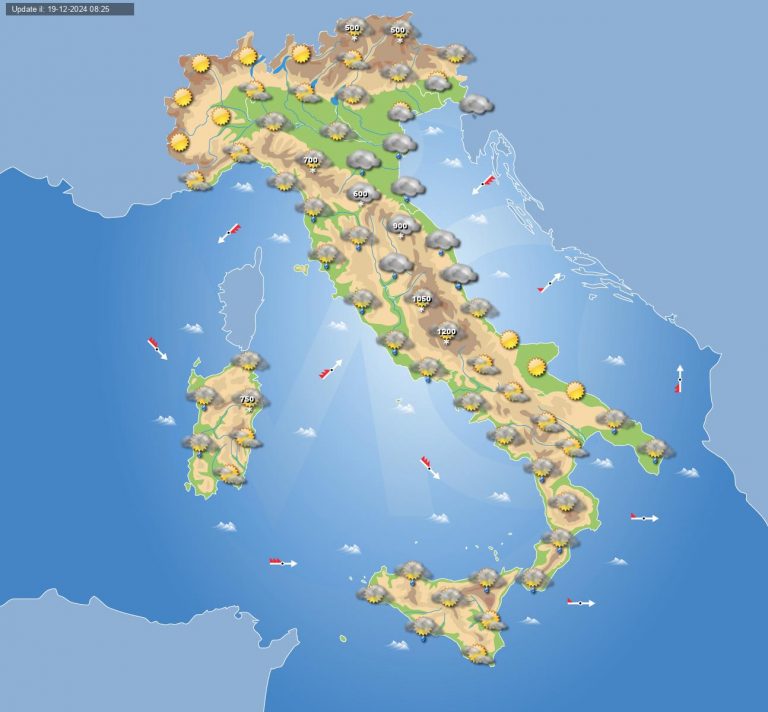 Meteo domani 20 dicembre: maltempo e aria polare in Italia con piogge, temporali e neve in collina