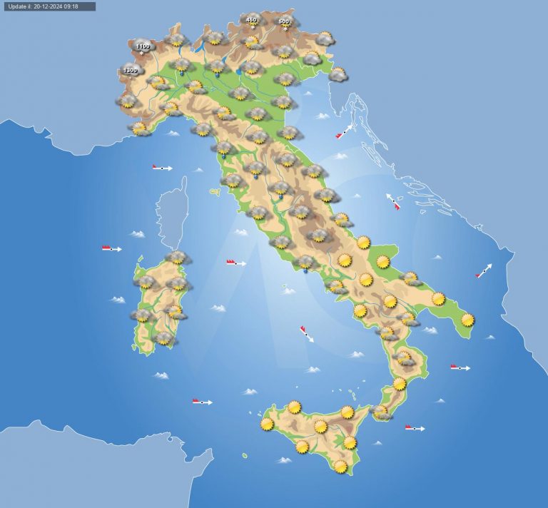 Meteo domani 22 dicembre: tempo in graduale peggioramento in Italia con piogge e temporali su alcune regioni e neve anche a quote basse