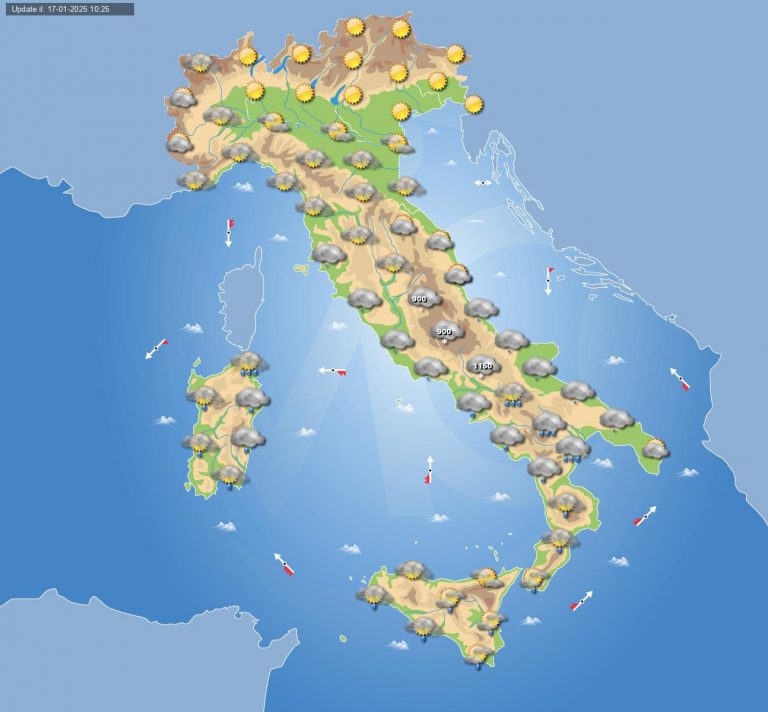 Meteo domani 18 gennaio: vortice depressionario in risalita sul Mediterraneo con piogge e temporali in Italia