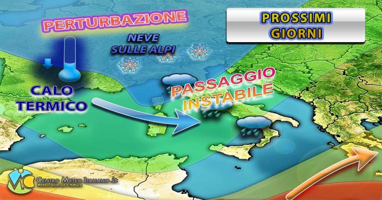 Meteo – Perturbazione atlantica in azione sul Mediterraneo, maltempo anche intenso in Italia con neve sulle Alpi