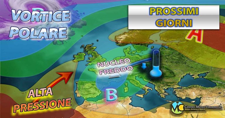 Meteo – Anticiclone verso le alte latitudini e aria fredda da est sull’Europa, lieve calo termico anche in Italia