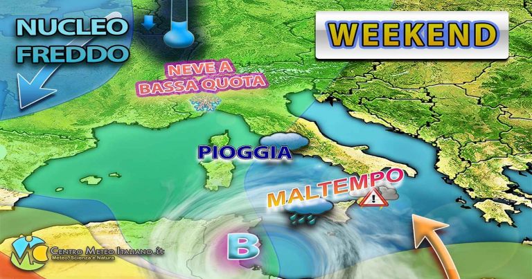 Meteo – Nuovo Weekend infestato dal maltempo, con possibili temporali e neve a quote basse, ma in risalita